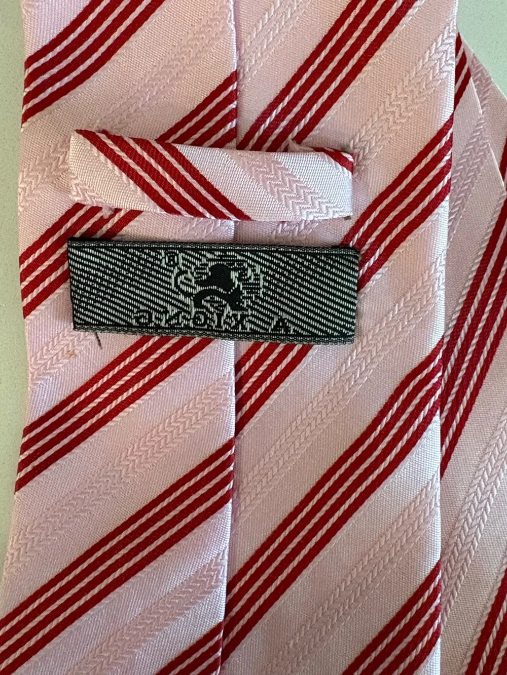 BAMSPANE Classic Men’s Necktie Pink Red White Striped Herringbone Texture NWT